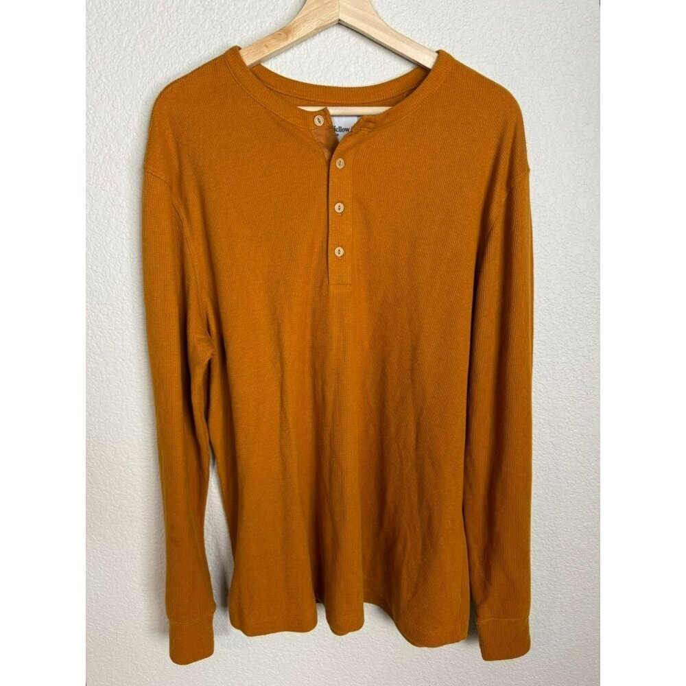 Men's Goodfellow Henley Thermal Top Shirt Size XL Rust Orange Outdoor